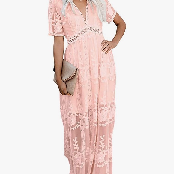 NWOT Embroidery Deep V-Neck Maxi Dress - Picture 4 of 8